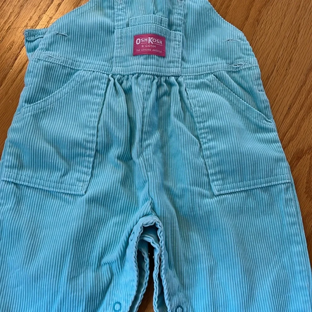 Oshkosh B’gosh vintage made in the USA corduroy overalls size 12 mo light aqua
